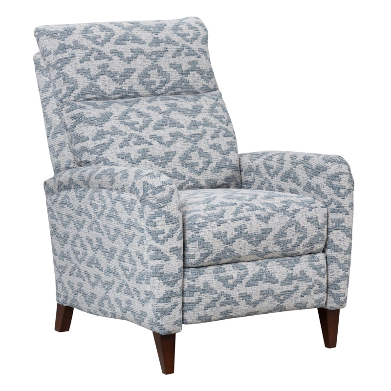 Recliner Chair High Leg Stormy Blue Ikat Geometric Track Arms Tapered