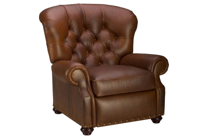 Recliner Chair in Chestnut Brown with Deep Button Tufting & Wing Back