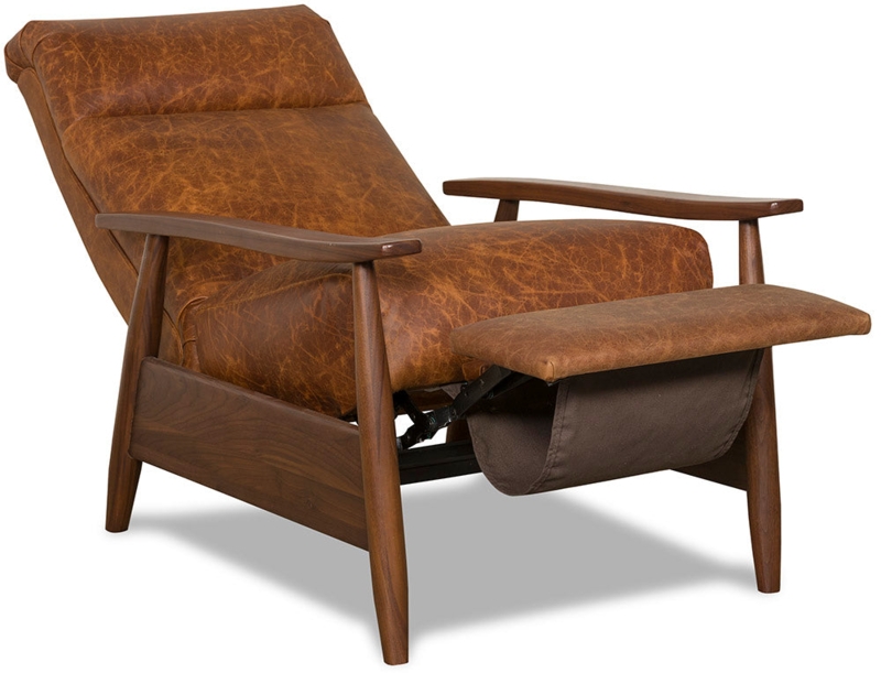 Recliner Chair in Distressed Leather Like Cognac, Tapered Legs MCM