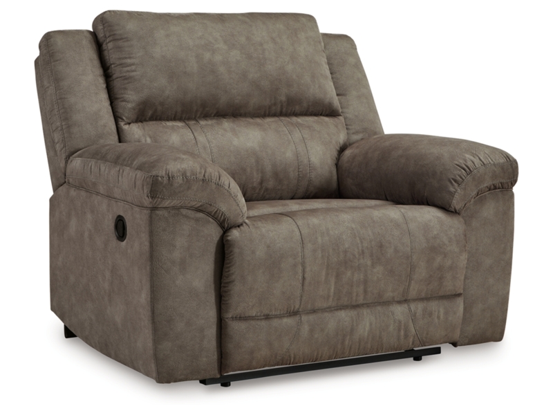 Recliner Chair in Taupe Suede with Recessed Handle and Pillow Top Arms