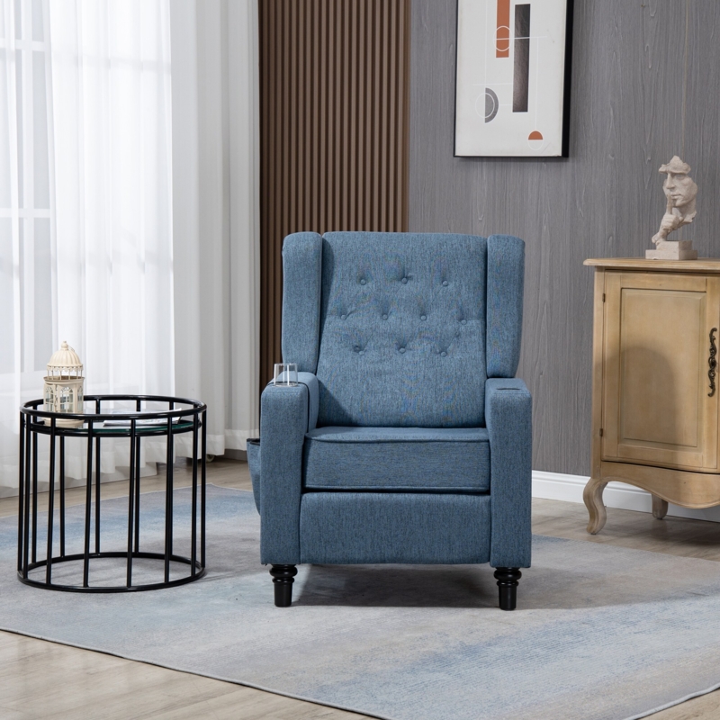 Recliner Chair, Integrated Cup Holder, Side Pocket, Button Tufted Wingback