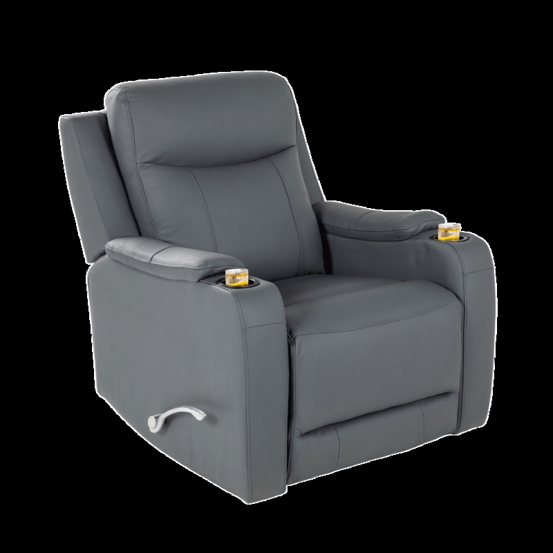 Recliner Chair Integrated Cup Holders Charcoal Leather-Look Manual Lever