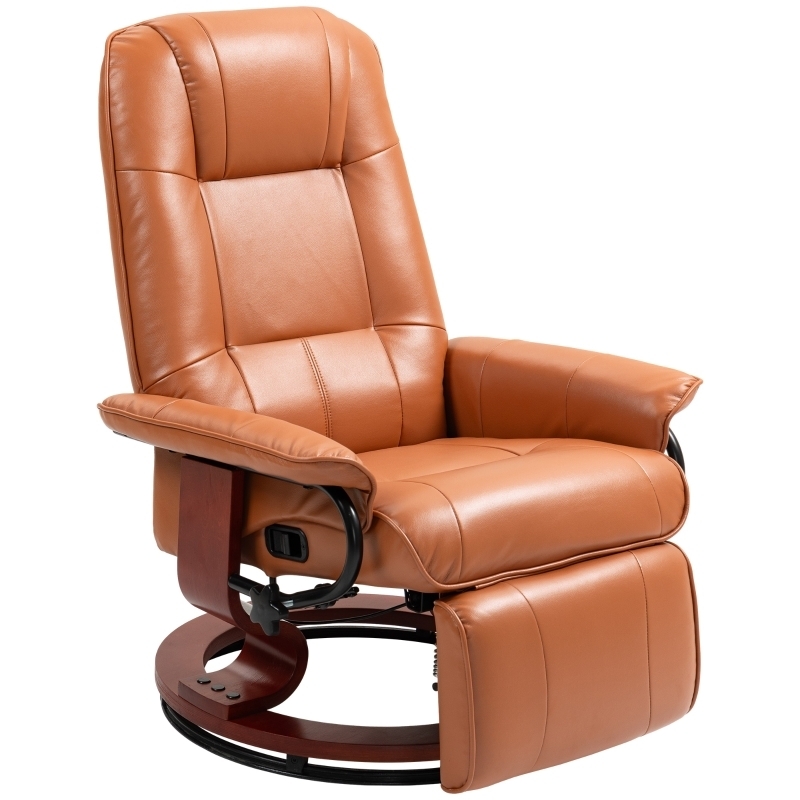 Recliner Chair Light Brown Leather Like Wood Base Swivel Recliner Footrest