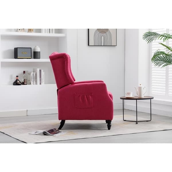 Recliner Chair Magenta Push Back Mechanism Wingback Side Pocket