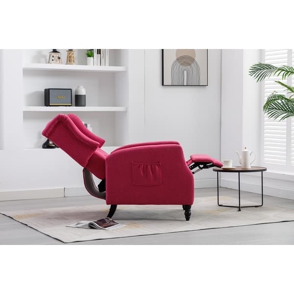 Recliner Chair Magenta Upholstery Turned Legs Wingback Side Pocket