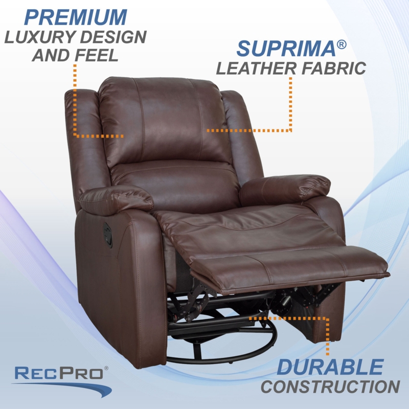 Recliner Chair Mahogany Leather-Like Swivel Glider RV Design