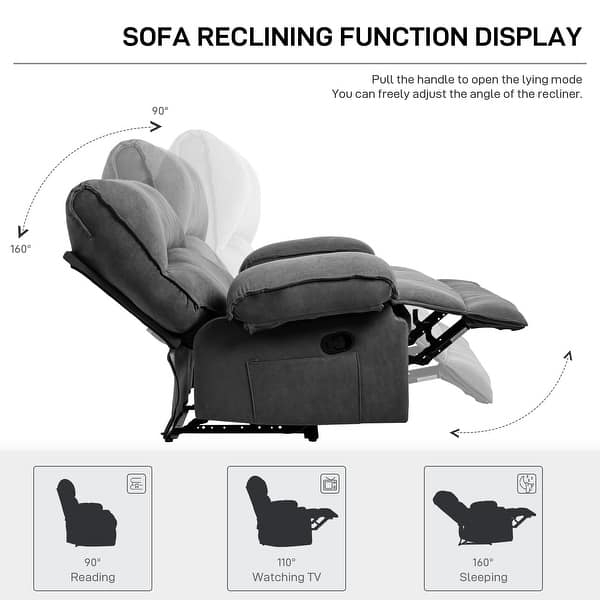 Recliner Chair Manual 160 Degree Recline Charcoal Fabric Pocket