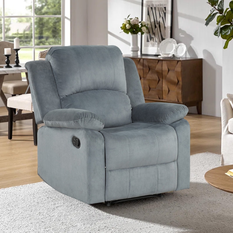 Recliner Chair Manual Cool Light Gray Microfiber Pillow Top