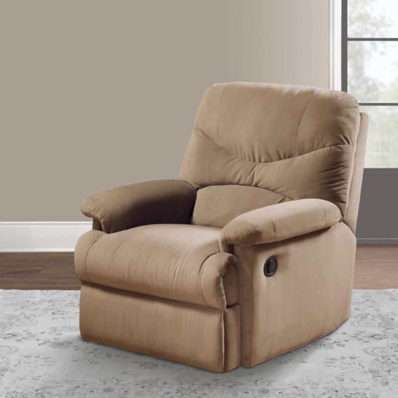 Recliner Chair: Manual Tan Microfiber with Pillow Top Arms