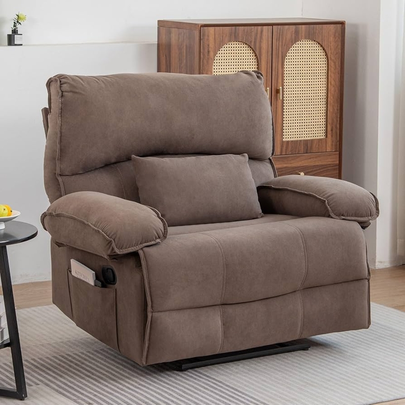 Recliner Chair, Manual with Fleece Texture and Side Pockets