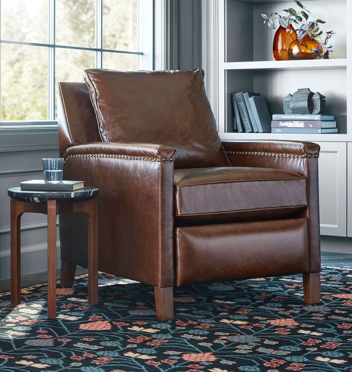 Recliner Chair Nailhead Trim Leather Like Traditional Reading Chair