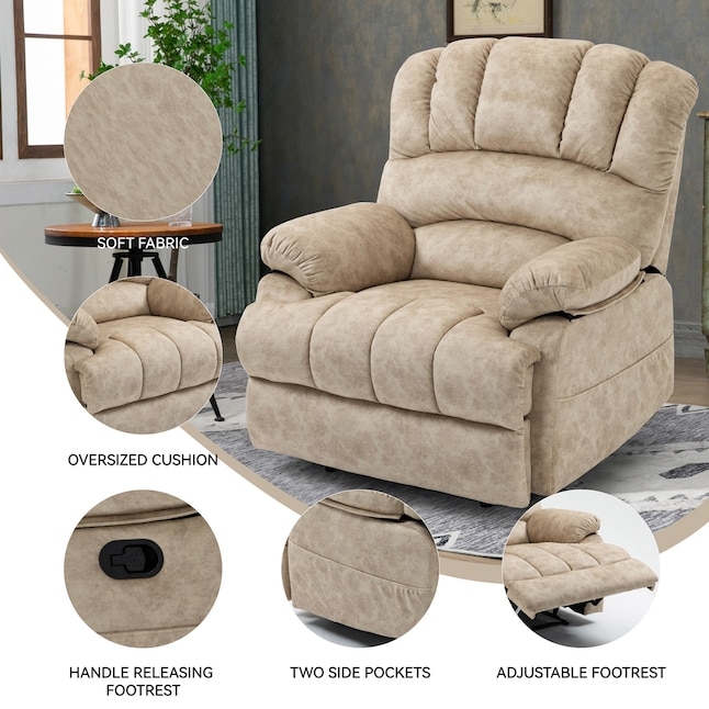 Recliner Chair Oversized Cushions Side Pockets Manual Recliner