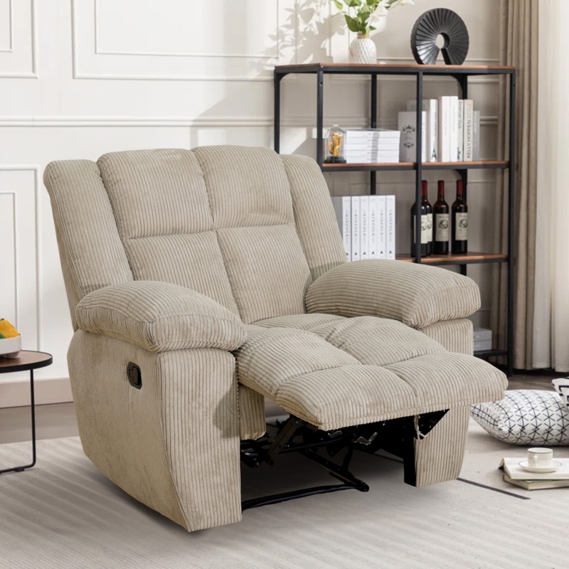 Recliner Chair Oversized Silhouette Overstuffed Design Corduroy