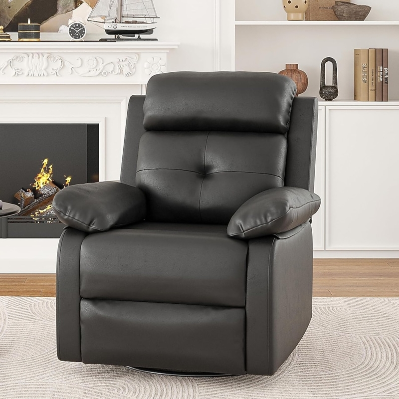 Recliner Chair Padded Bolster Arms Compact Black Leather Like