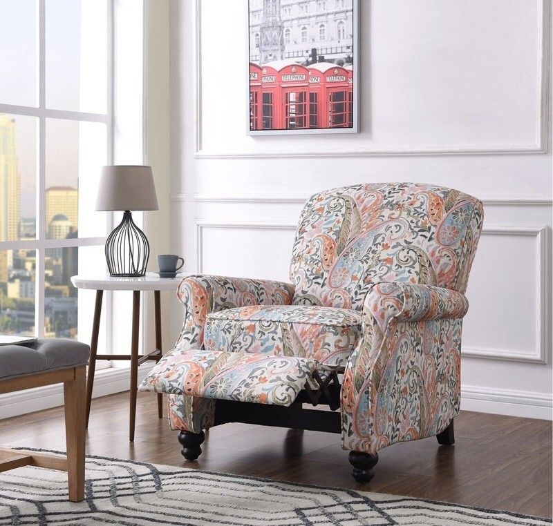 Recliner Chair Paisley Pattern Turned Legs Rolled Arms