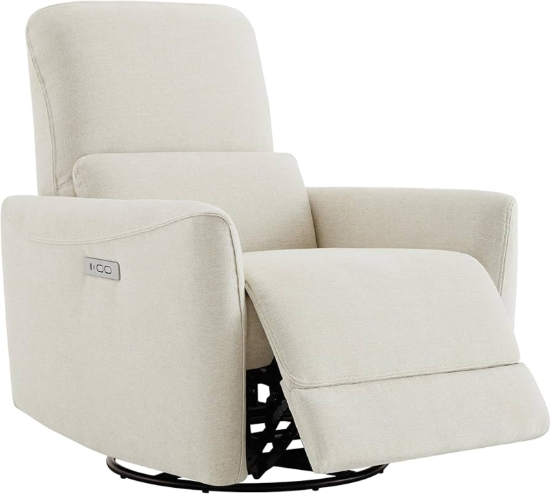 Recliner Chair Power Swivel Cream Linen Lumbar Support