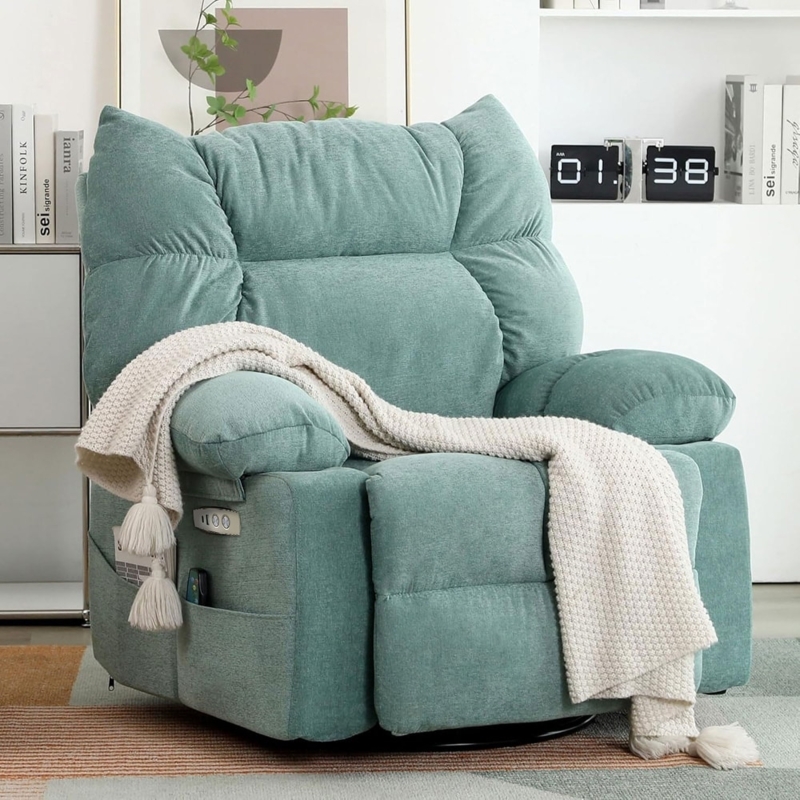 Recliner Chair Power Swivel Glider Side Pocket Storage Chenille