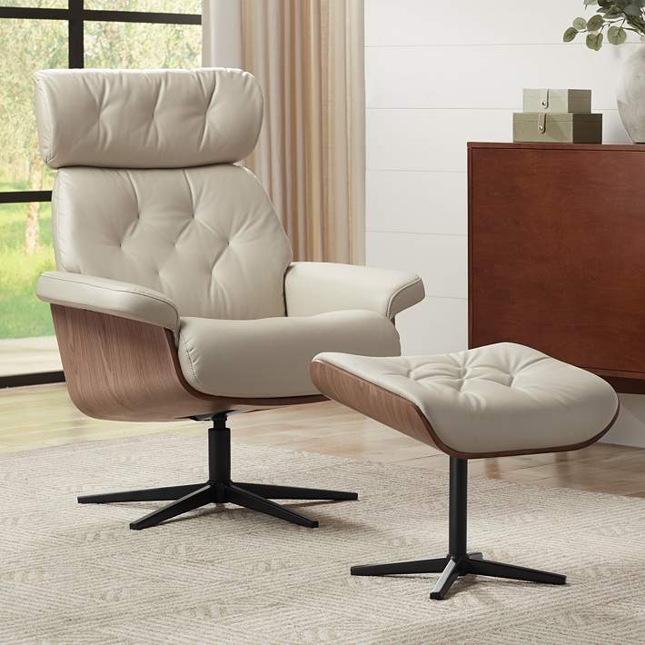 Recliner Chair Putty Swivel Tufted Wood Shell Four Star Base