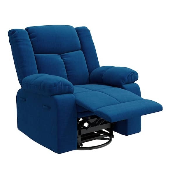 Recliner Chair Royal Blue Velvet Swivel Glider Base Manual Pull Tab