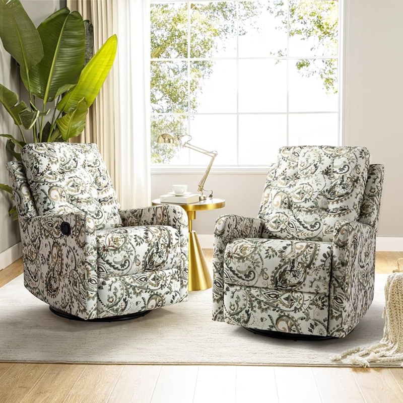 Recliner Chair Sage Paisley Swivel Rocker Button Tufted