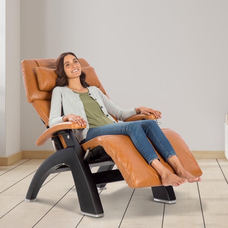 Recliner Chair Sculptural Walnut Frame Cognac Leather Upholstery