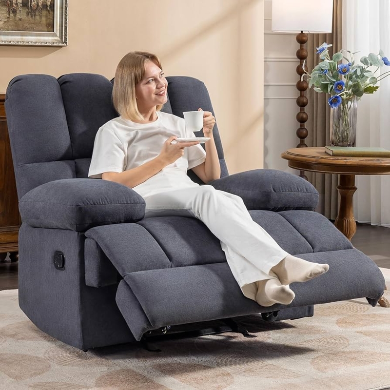 Recliner Chair Segmented Back Cushion Charcoal Grey Manual Armchair
