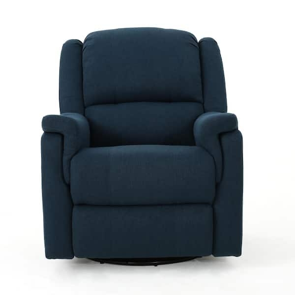 Recliner Chair Segmented Cushioned Back Navy Blue Fabric Swivel Glider