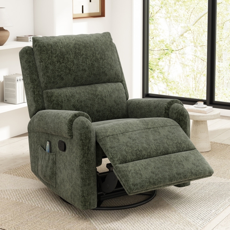 Recliner Chair Side Pocket Textured Chenille Swivel Rocker