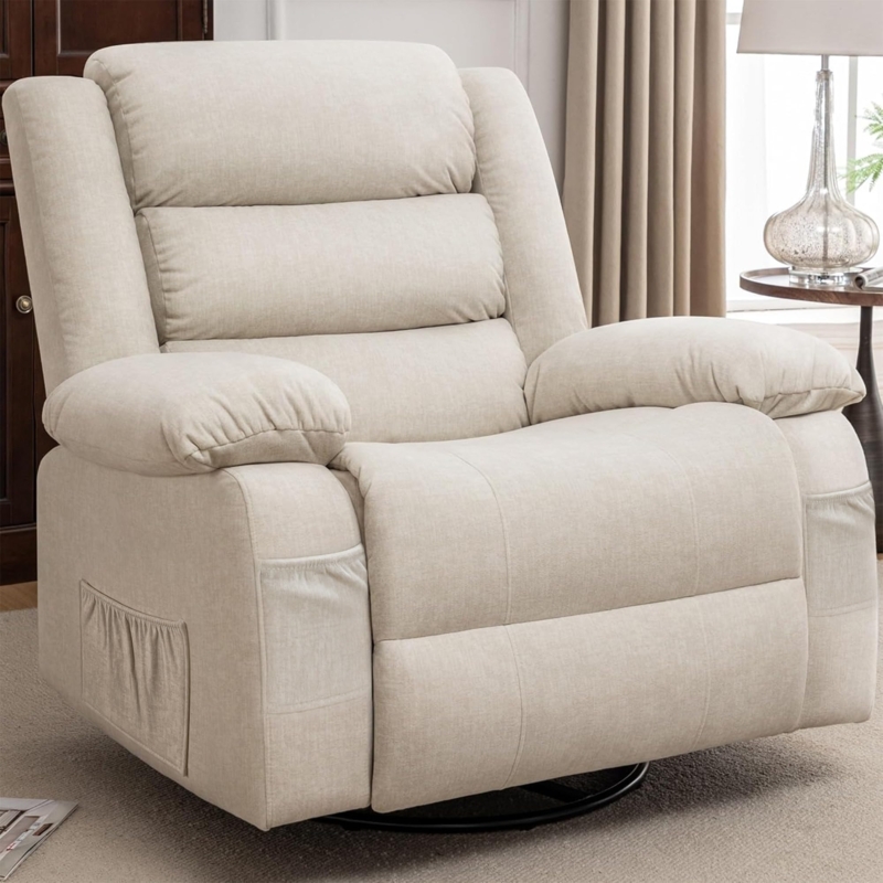 Recliner Chair Side Storage Pockets 360 Degree Swivel Upholstered