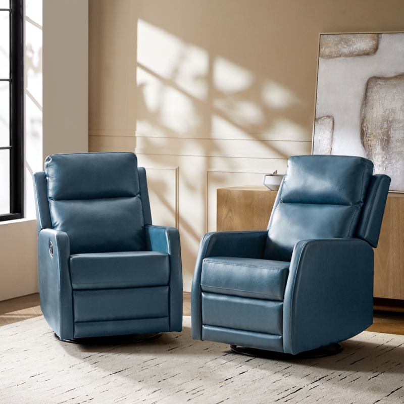 Recliner Chair Slate Blue Wingback Rocking Swivel Base Faux Leather
