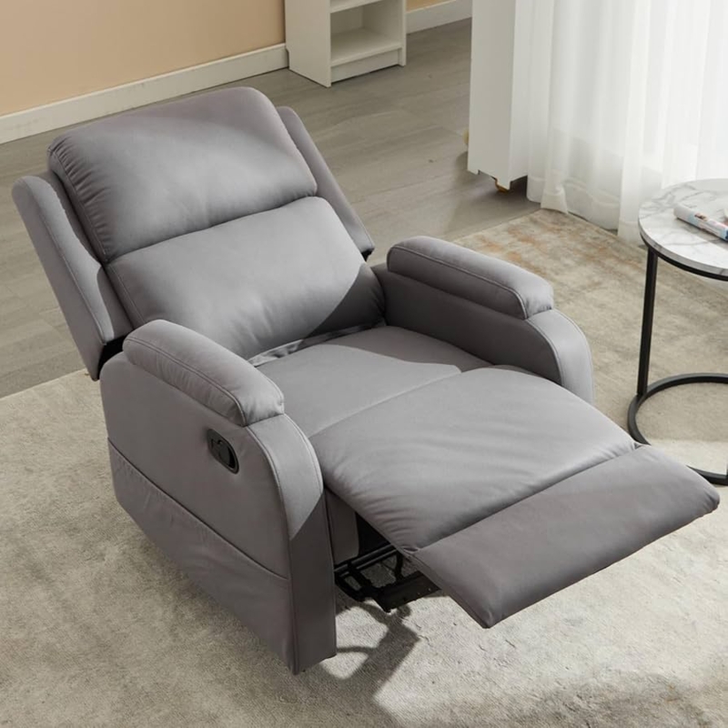 Recliner Chair Slate Gray Leather-Like Manual Side Lever