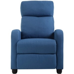 Recliner Chair, Slim Profile, Blue Fabric, Tapered Legs, High Back