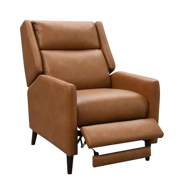 Recliner Chair Tan Leather Tapered Legs Mid Century Modern High Back