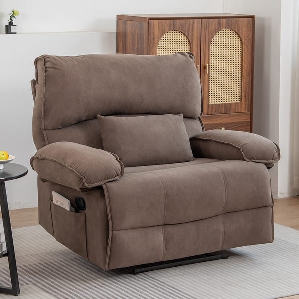 Recliner Chair Taupe Fabric Armchair with Side Storage Pocket