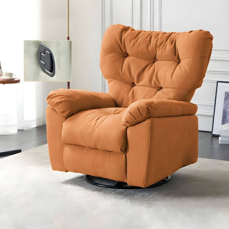Recliner Chair, Terracotta Hue Suede-Like Fabric, Tufted Back, Swivel Base