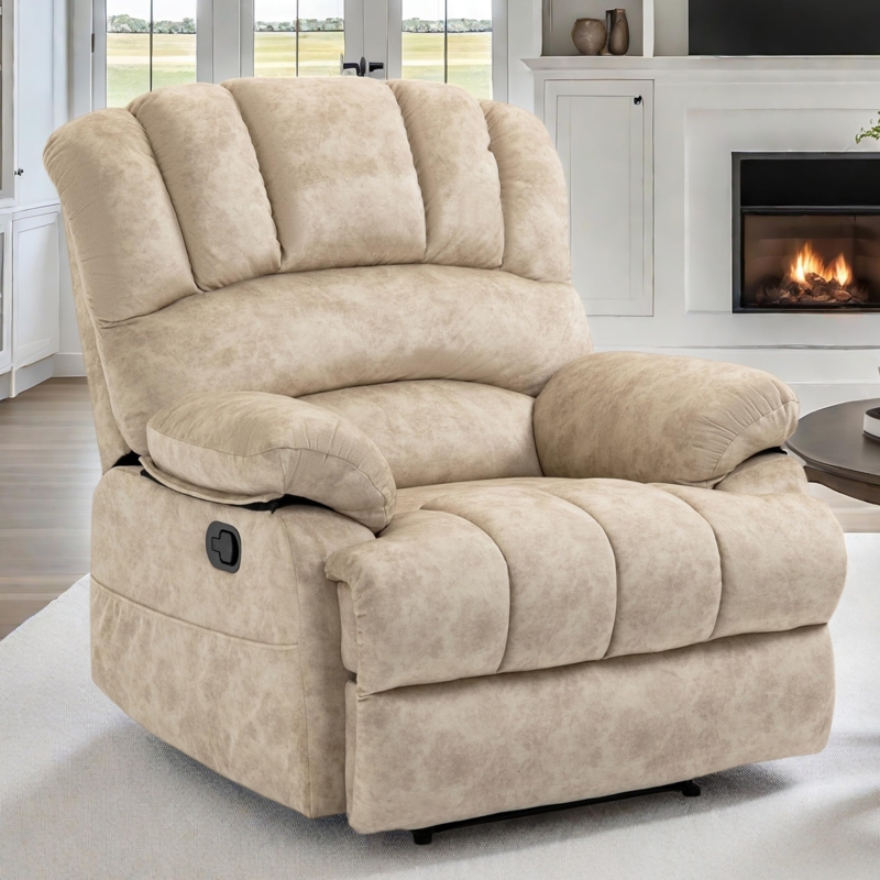Recliner Chair Tiered Backrest Overstuffed Arms Manual Recliner