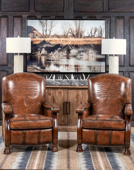 Recliner Chair Western Aesthetic Embossed Detailing Nailhead Trim Rustic