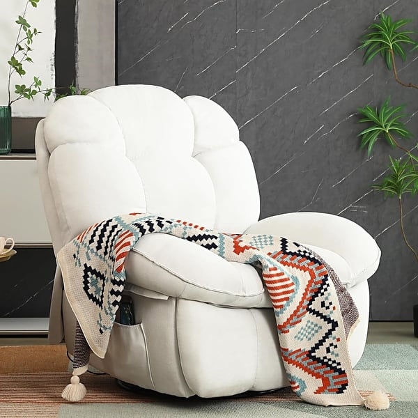 Recliner Chair White Swivel Power Base Segmented Cloud Back