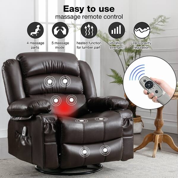 Recliner Chair with Integrated Heat and Massage, Dark Brown Finish