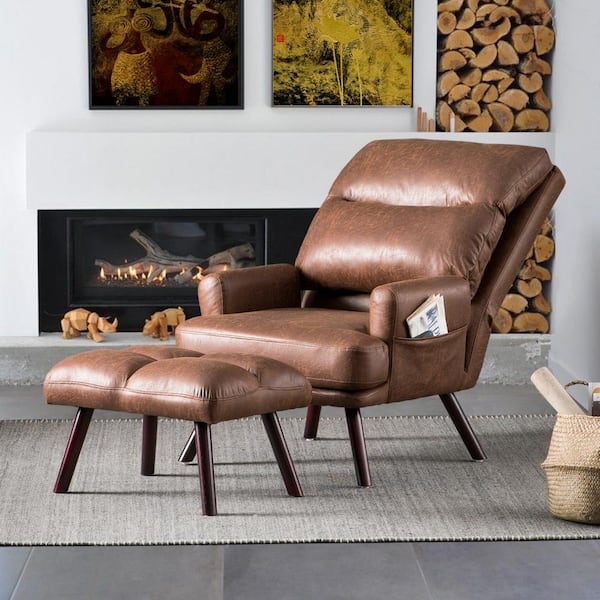 Recliner Chair with Matching Ottoman and Tapered Legs