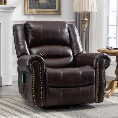 Recliner Chair with Nailhead Trim and Dark Brown Leather-like Finish