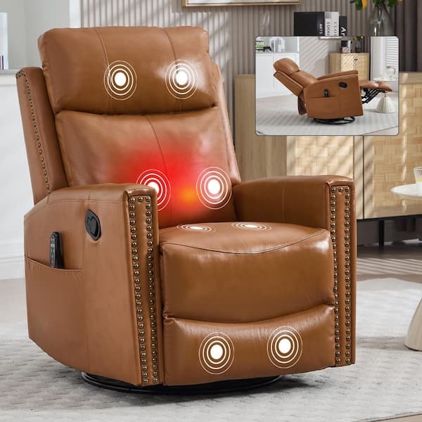 Recliner Chair with Nailhead Trim, Massage & Heat, Tan