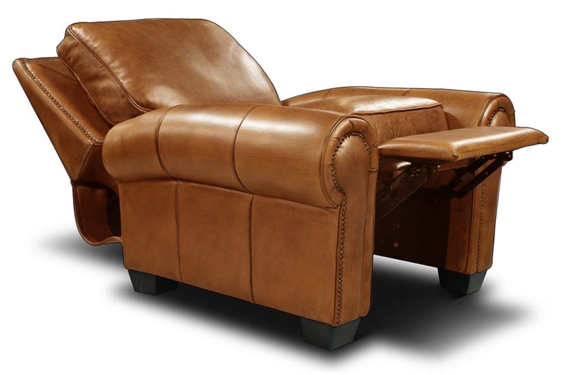 Recliner Chair with Nailhead Trim, Rolled Arms, Tan Leather Look
