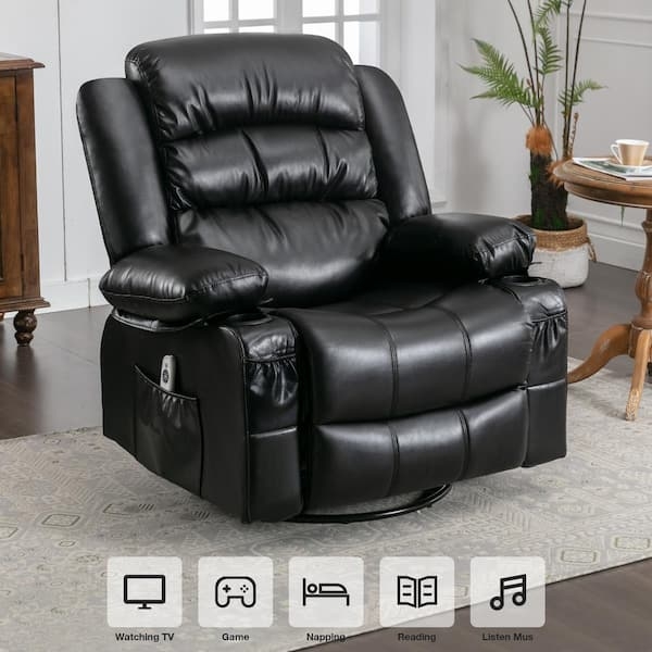 Recliner Chair with Segmented Backrest and Black Leather-like Finish