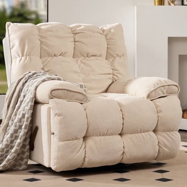 Recliner Chair with Segmented Block Cushions and Swivel Base