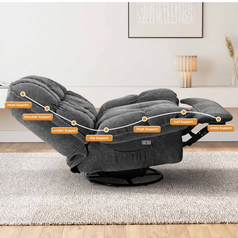 Recliner Chair with Swivel Rocker Base, Power Recline, and Ribbed Texture