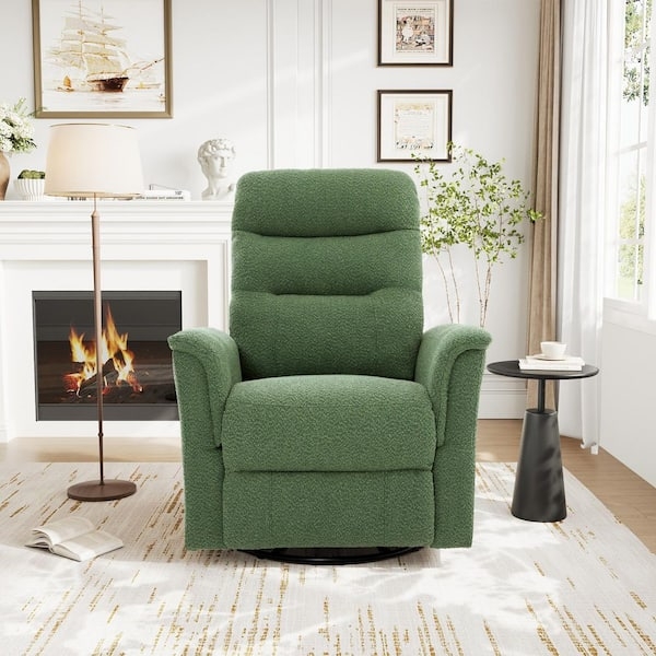 Recliner Channeled Backrest Boucle Fabric Swivel Base