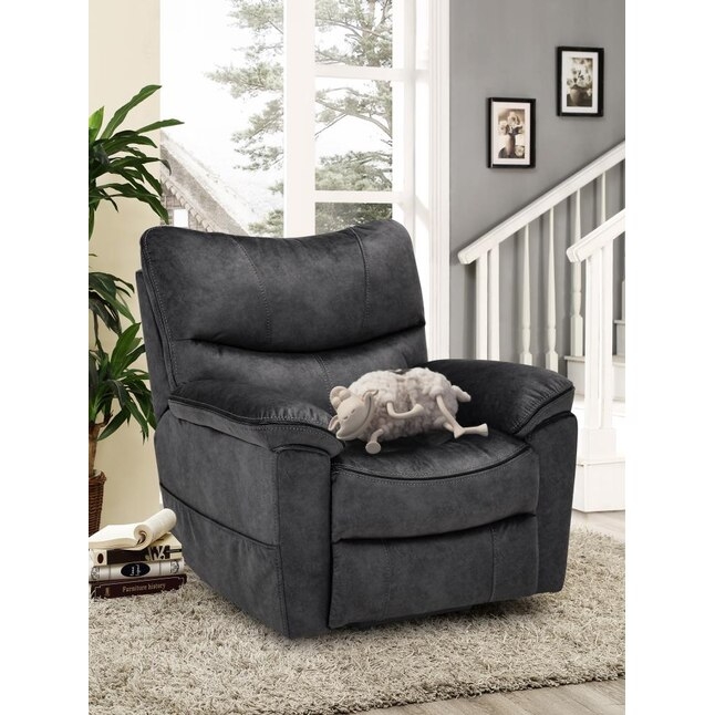 Recliner Charcoal Grey Microsuede-Like Overstuffed Silhouette