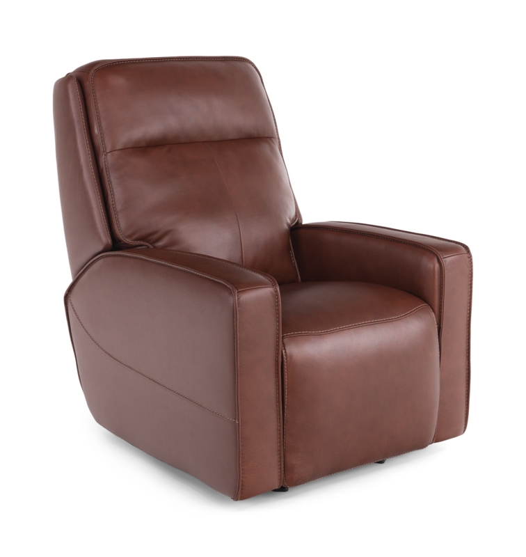 Recliner, Chestnut Leather-like, Structured Block Arms, Contemporary Power Chair