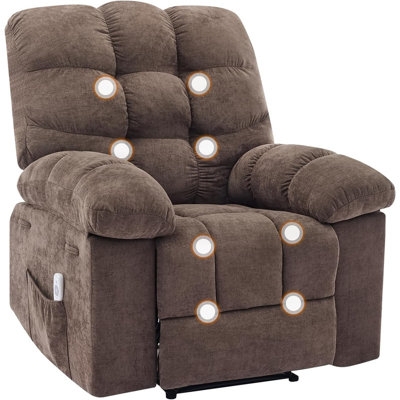 Recliner Chocolate Brown Fabric Tufted Backrest Massage Indicators